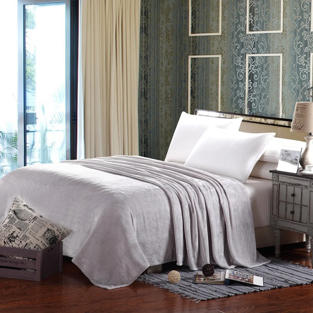 

Flannel Blanket Pure Color Fleece Solid Bed Blanket Couch Sheet 100x140cm Silver Grey Warm Soft Flannel Bedding