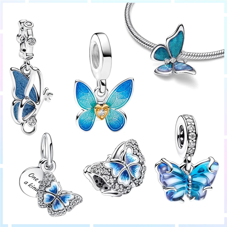 

Лидер продаж, синие муранские стеклянные бабочки, большие бусины-бабочки, подходят для оригинального браслета, ожерелья, аксессуары, ювелирные изделия своими руками, подарок