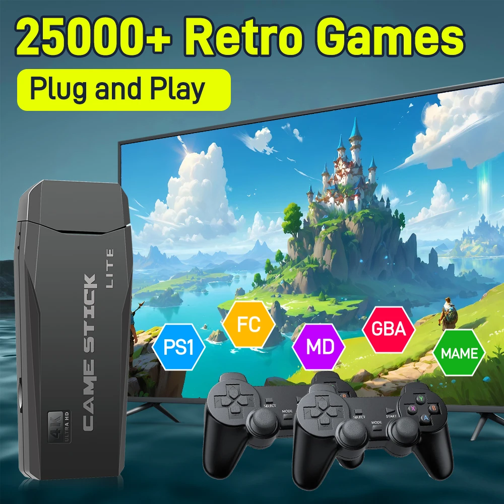 

M8 Game Stick 4K UHD Output Video Game Console with 25000+ Games for For PS1/FC/GBA/MD/MAME 2.4G Wireless Controller Plug&Play