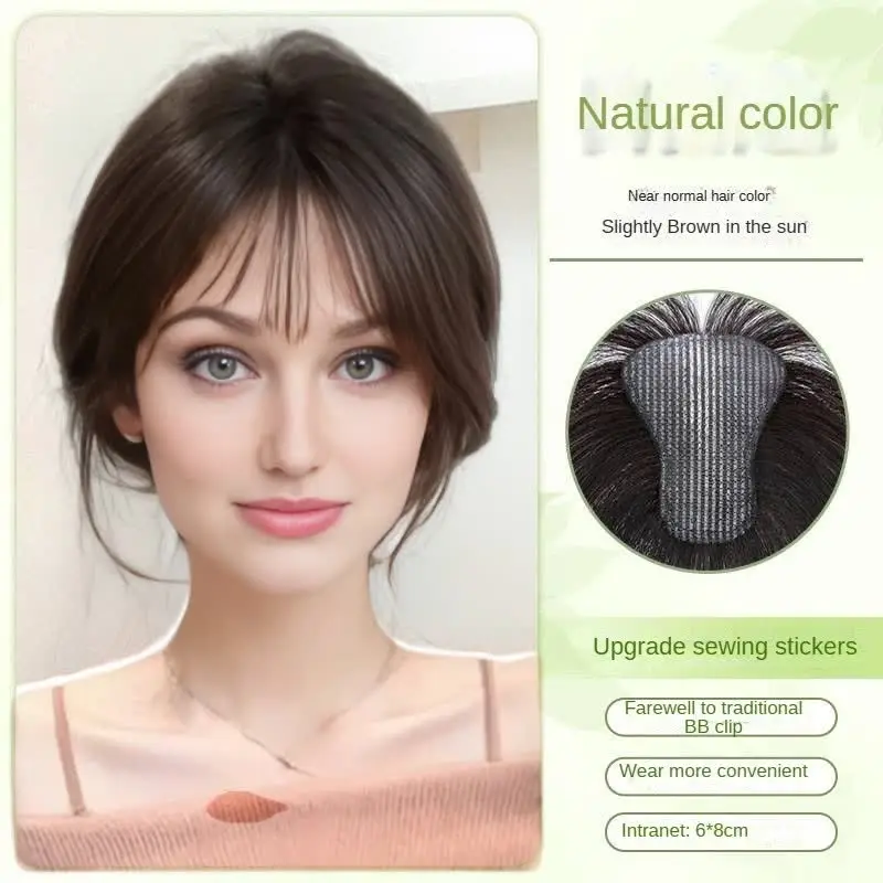 Klittenband Menselijk Haar Patches Magische Pasta Haar Toppers voor Vrouwen Geen Clip Menselijk Haar Middenscheiding Zijpony 10 inch