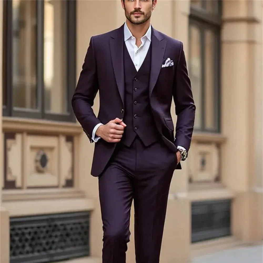 

Casual Mens Suits Casual 3 Pieces Slim Fit Notched Lapel Formal Wedding Groom Wear Blazer Tuxedos (Blazer+Pants+Vest)