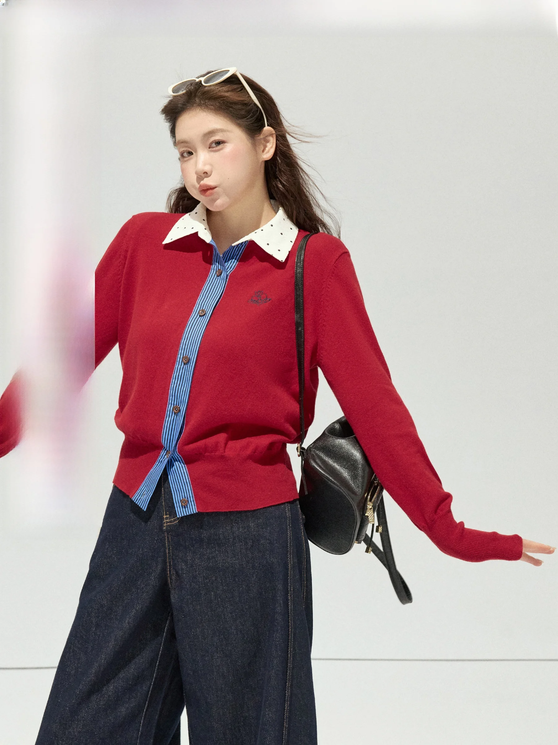 

Spring Artist plus Size Knitwear Color Blo Collar Open Cardigan Casual Sle Long Sve Cotton Blend Women's Top