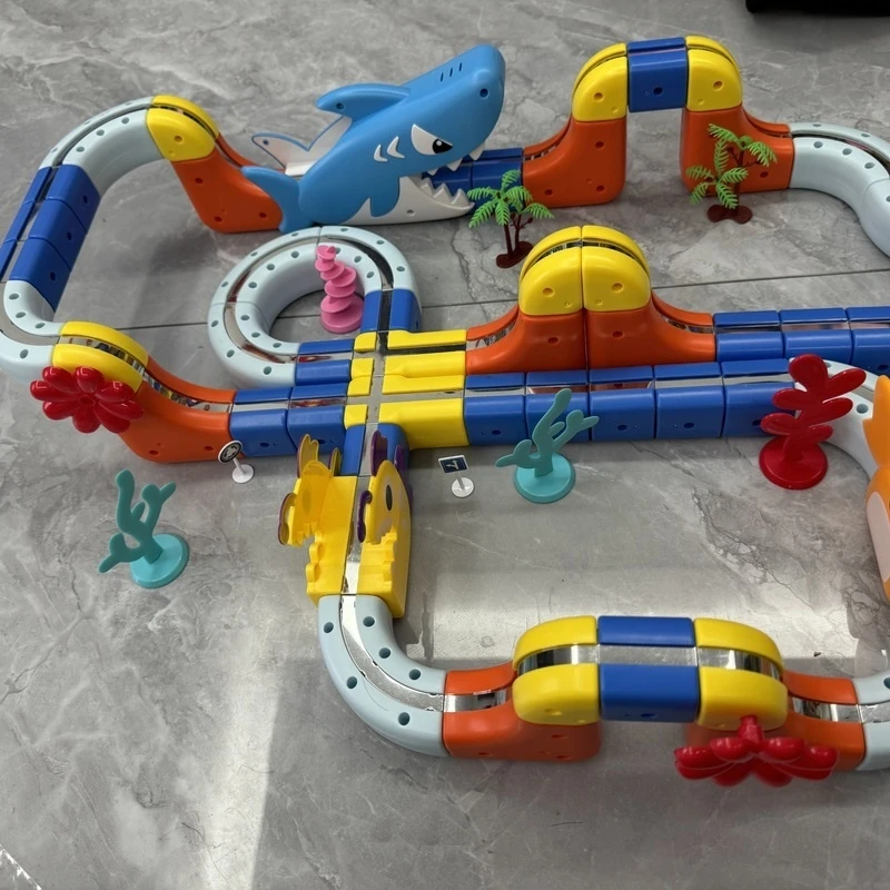 Nowa Seria Ocean: Magnetyczny Autobus na Kolejkach dla Dzieci, Magnetyczny Samochód Stereo, Zestaw do Samodzielnego Montażu, Ozdoby, Zabawka Samochodowa dla Dzieci, Prezent na Boże Narodzenie.