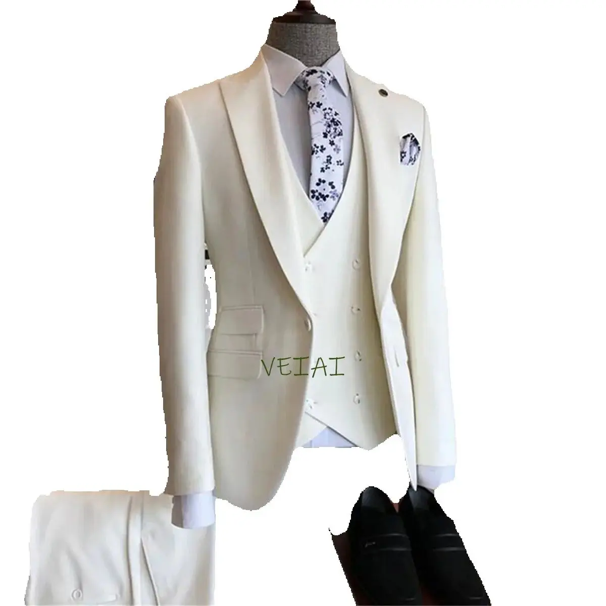 

CustomizedFormal Business Ivory Men Suits 3 Pieces Slim Fit Custom Groom Wedding Prom Tuxedo Male Fashion Jacket Vest with Pants
