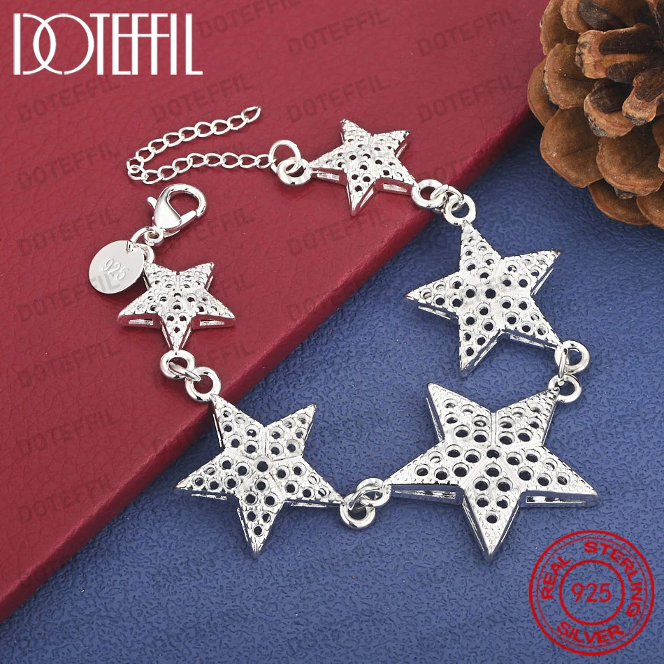 925 Sterling Silver 8 Inch Exquisite Star Bracelet Women's Party Engagement Fashion Wedding Jewelry Gift