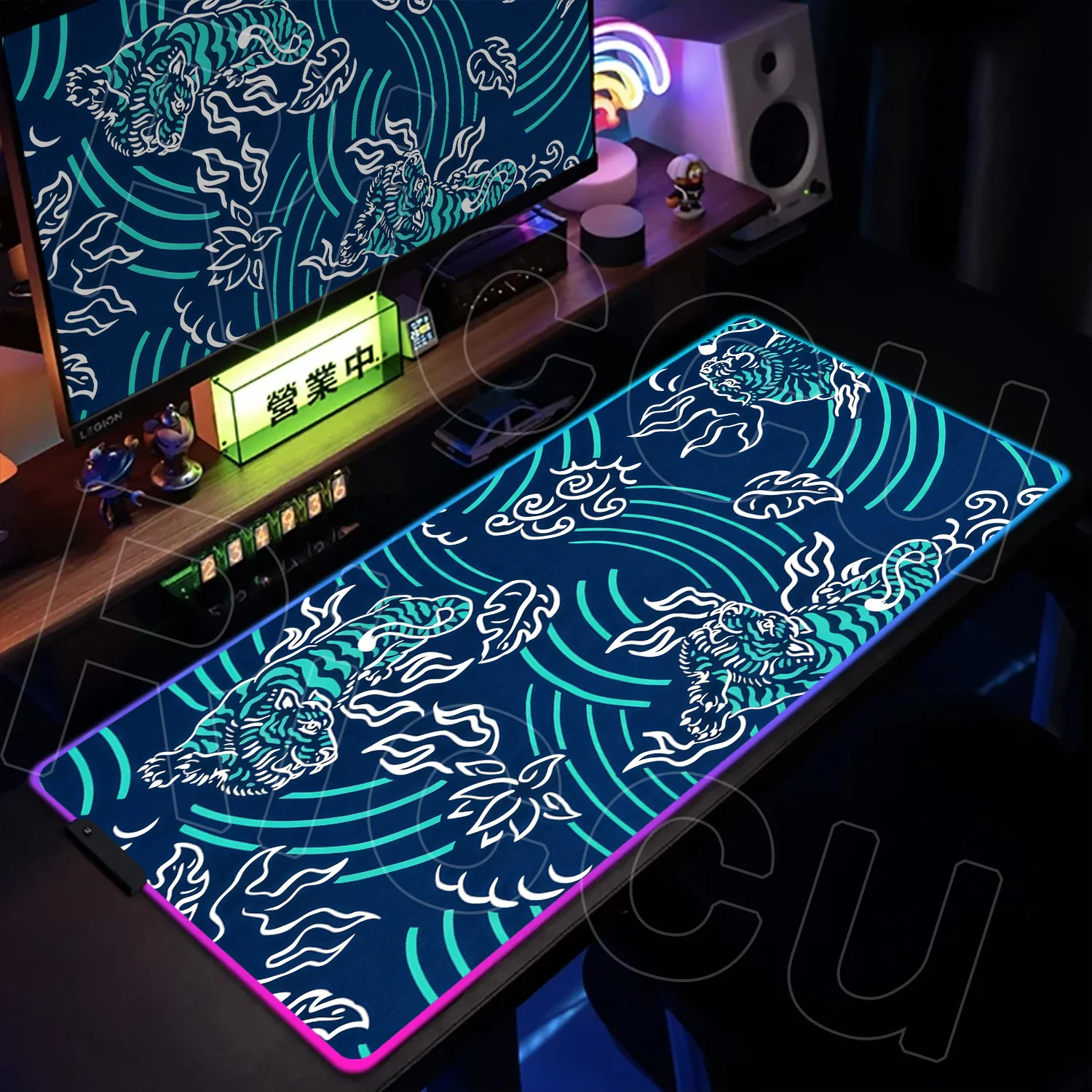 

RGB XXL HD Printing Japanese style Tiger Mouse Pad Gamer Large 800x400mm Mousepad Carpet Natural Rubber Laptop LED Desk Mat Pads