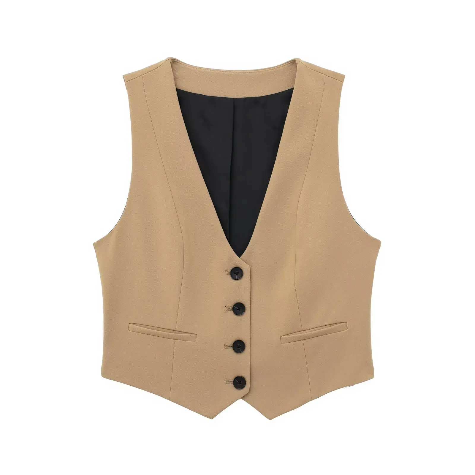 TRAF Women Fashion Front Button Waistcoat Blazers Suit Pant Vintage V Neck Sleeveless Female Outerwear Chic Vest Tops Clothes