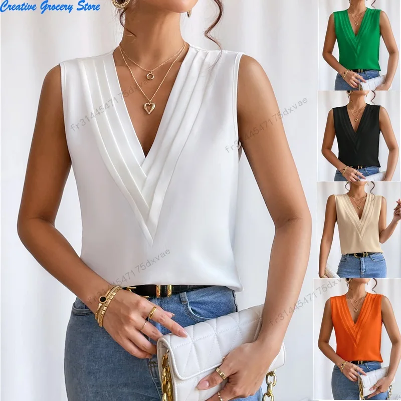 

Однотонные повседневные свободные блузки без рукавов для женщин, модные летние женские рубашки и блузки оверсайз, элегантные молодежные женские топы