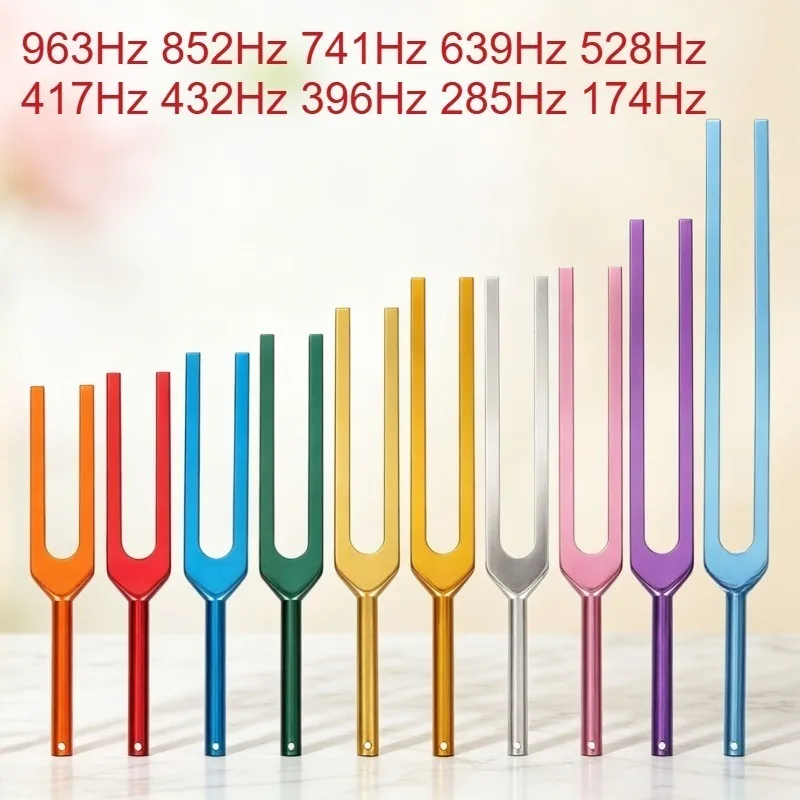 Colorful Tuning Fork Set 10Pcs 396/528/639/432Hz Tuning Forks Yoga Sound Healing Meditation Musical Instrument with Storage Box