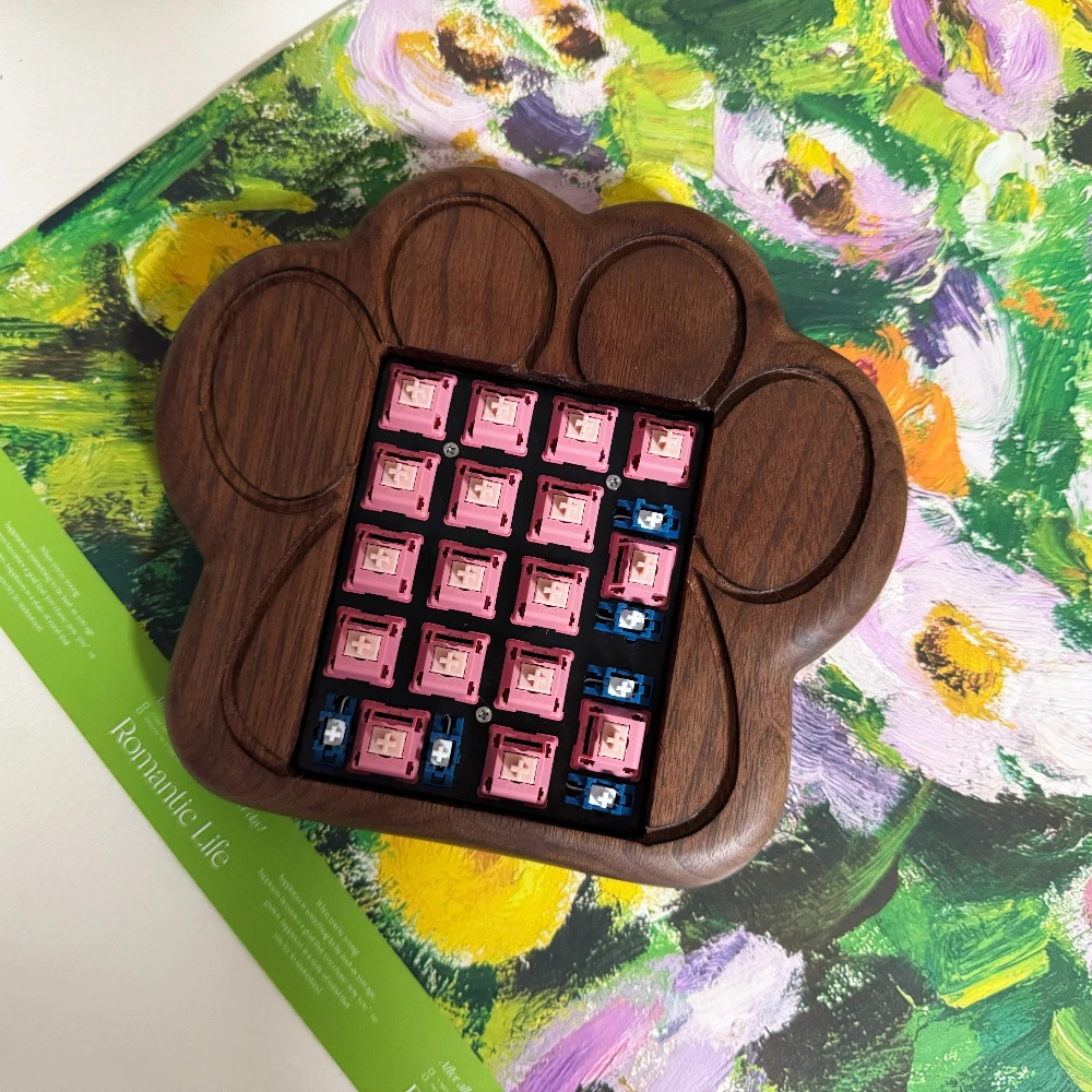 

Black Walnut Mini Keyboard Kit 17keys Cat Numpad Hot Swap Wired Bluetooth Gaming Keyboard Cute Wooden Handmade Numeric Keypad