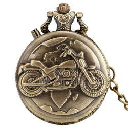 Esfera LED luminosa de bronce para motocicleta, relojes de cuarzo, cadena tallada, Steampunk, colgante, de bolsillo, para hombre, regalos