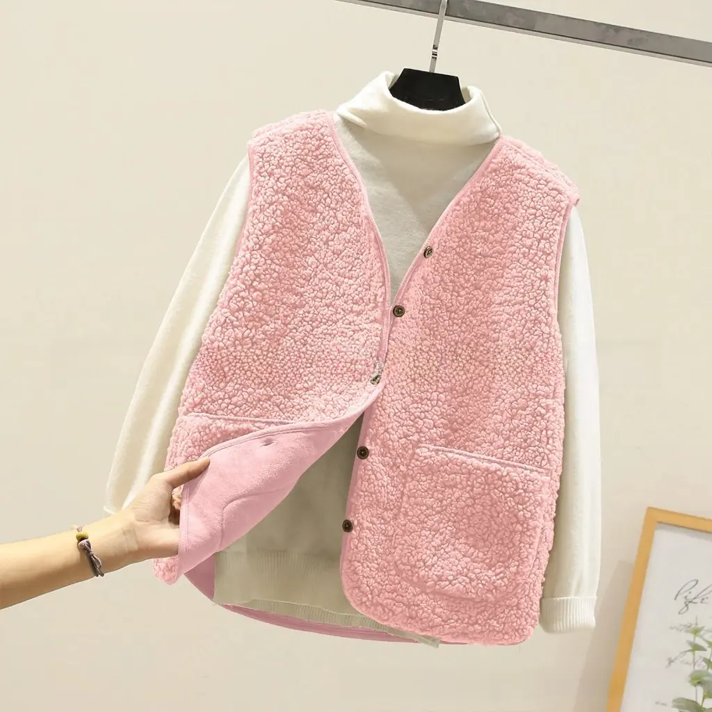 

Women's Short Lamb Fur Vest Korean Style Plush Vest for Autumn Winter New