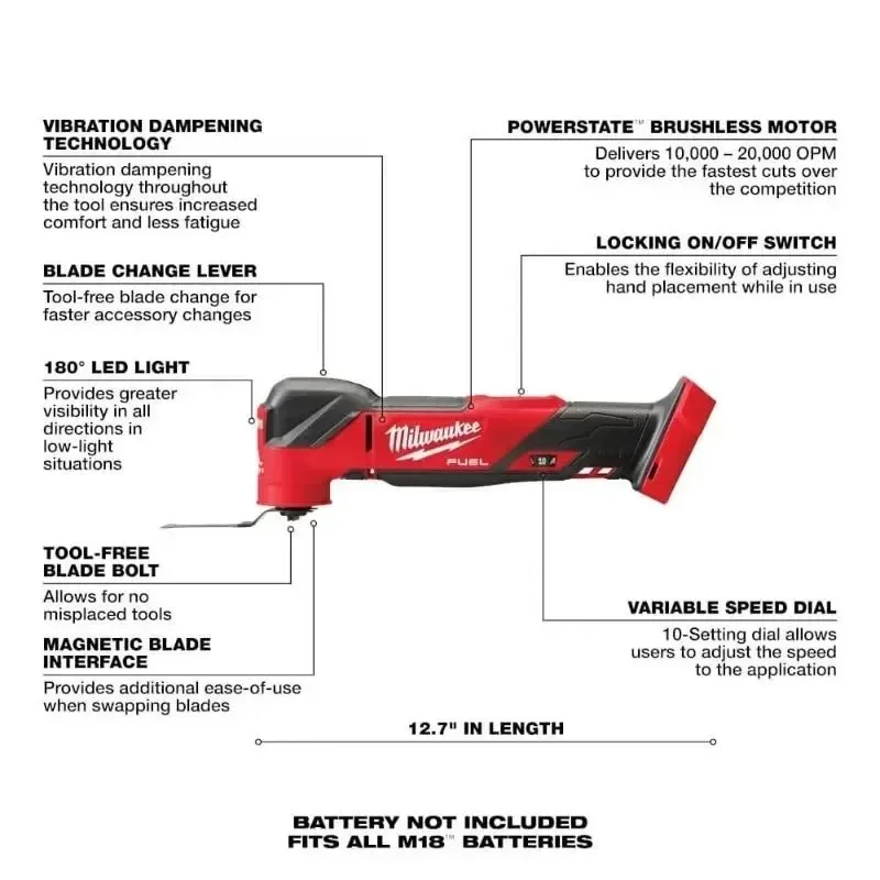 Milwaukee m18 fmt/2836 m18 fuel brushless cordless oscillating multi tool 18v power tools，BODY ONLY