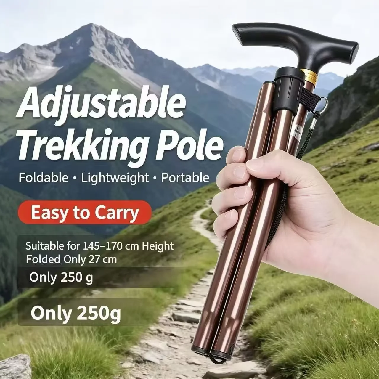 Outdoor Folding Telescopic Trekking Poles Elderly Walking Cane with External Lock for Hiking Climbing Suitable for Elderly