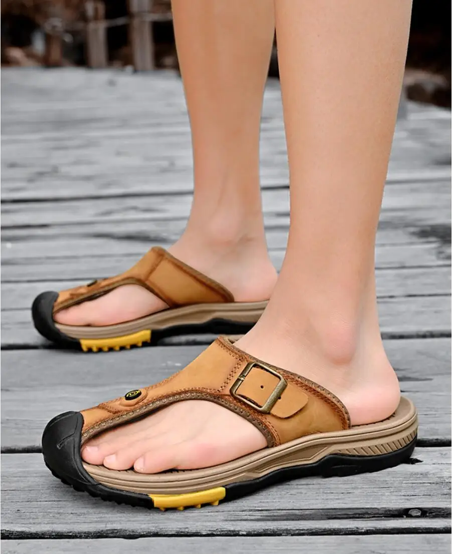 Genuine Leather Sandals Men Breathable Summer Shoes Man Waterproof Outdoor Men Sandals Antiskid Beach Sandals Footwear