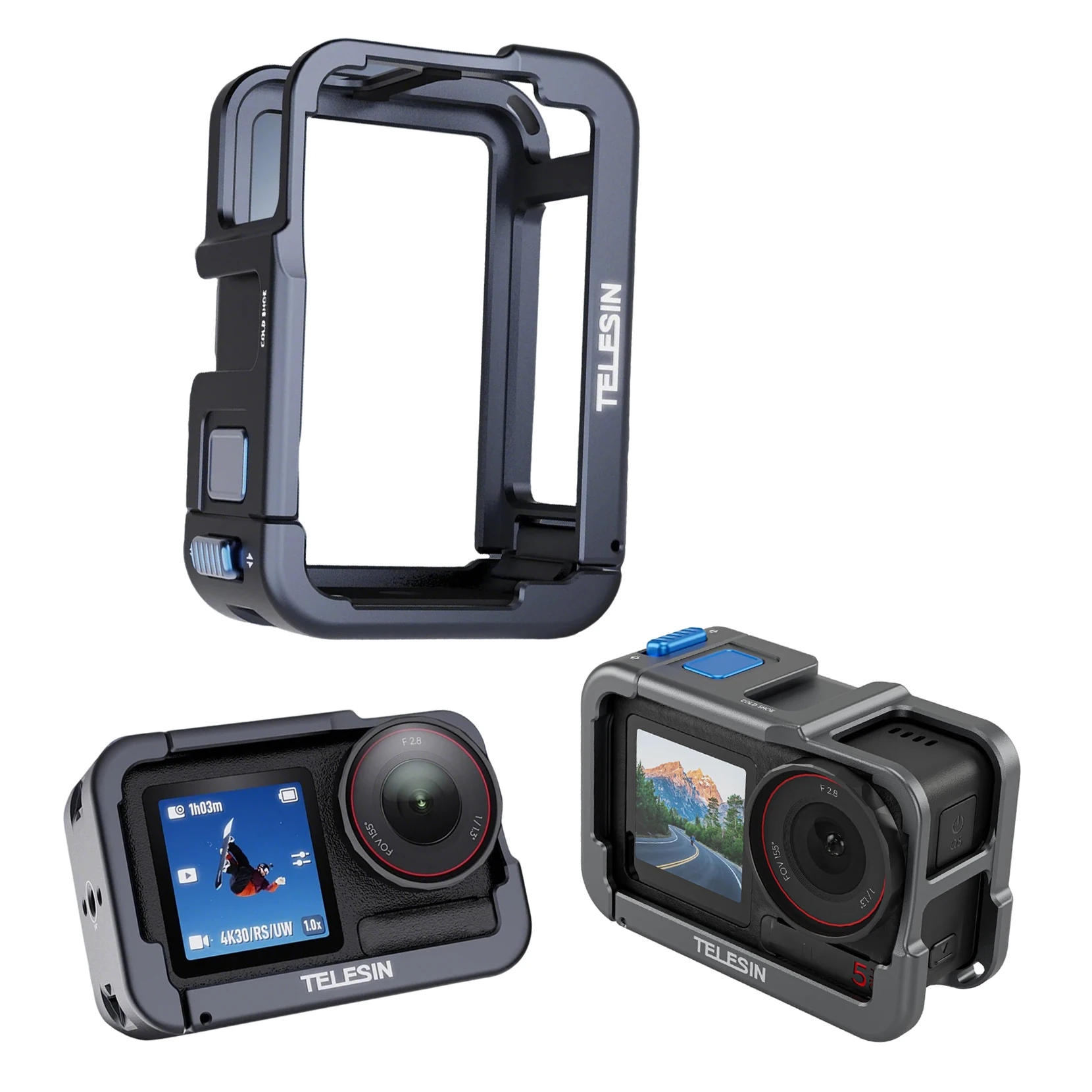 

TELESIN Ultra Lightweight Aluminum Cage for DJI Action 3 4 5 Pro Camera Metal Protective Frame Metal Housing with 1/4 Cold Shoe