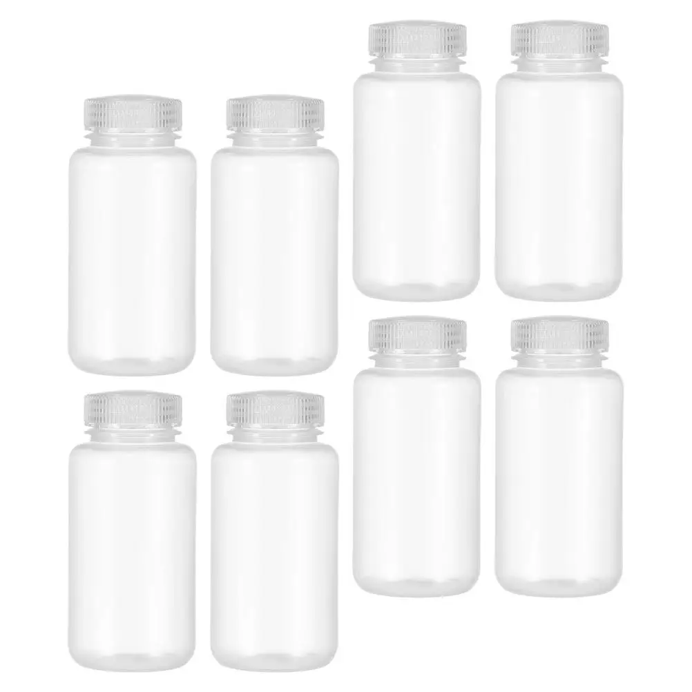 8-個のラボ試薬ボトル透明プラスチック広口耐熱密封キャップ安全な液体保管用サンプルボトル