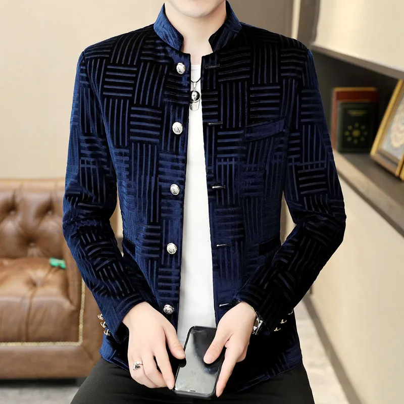 

Coat for men autumn winter Korean version of fashion handsome Zhongshan suit youth trend handsome stand collar suit Tang jacket