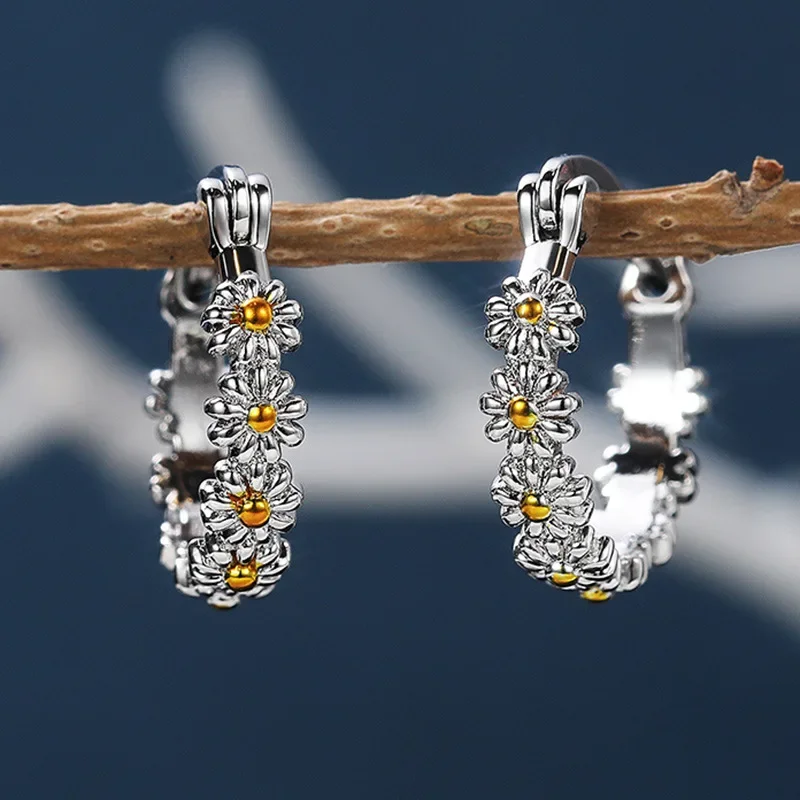 New Arrival Female Earrings Silver Needle Stackable Daisy Zircon Crystal Earrings For Women Jewelry Wholesale Pendientes - view 5
