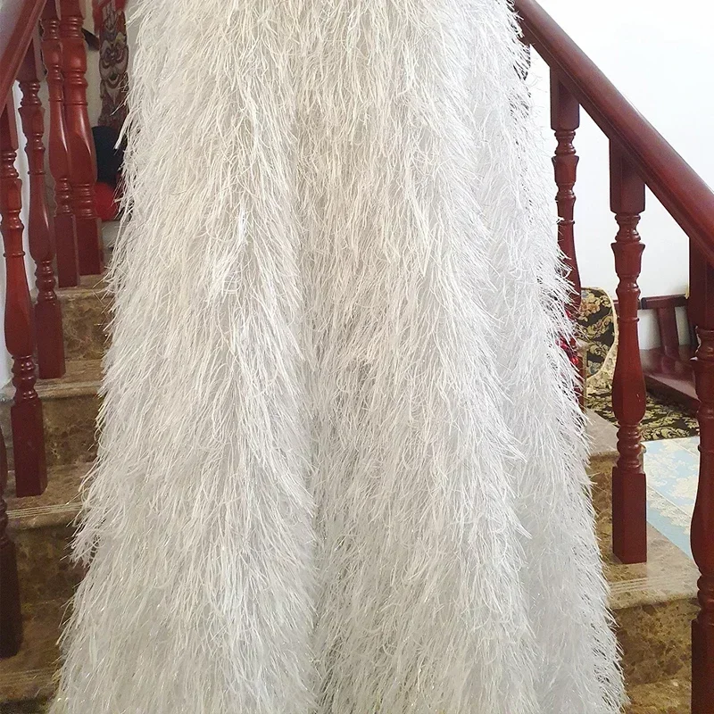 Artificial Feather Fabric for Designer Prom Ball Gown Dress Wedding Costumes DIY Sewing 1 Yard Soft High-Grade Flowing Fabric