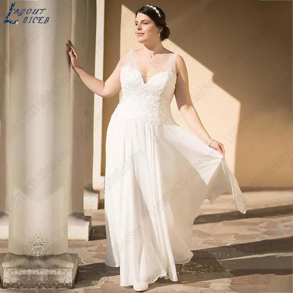 LAYOUT NICEB Spaghetti Straps Plus Size Wedding Dresses Sleeveless Chiffon Bride Gowns Backless Custom Made amanda novias 2024