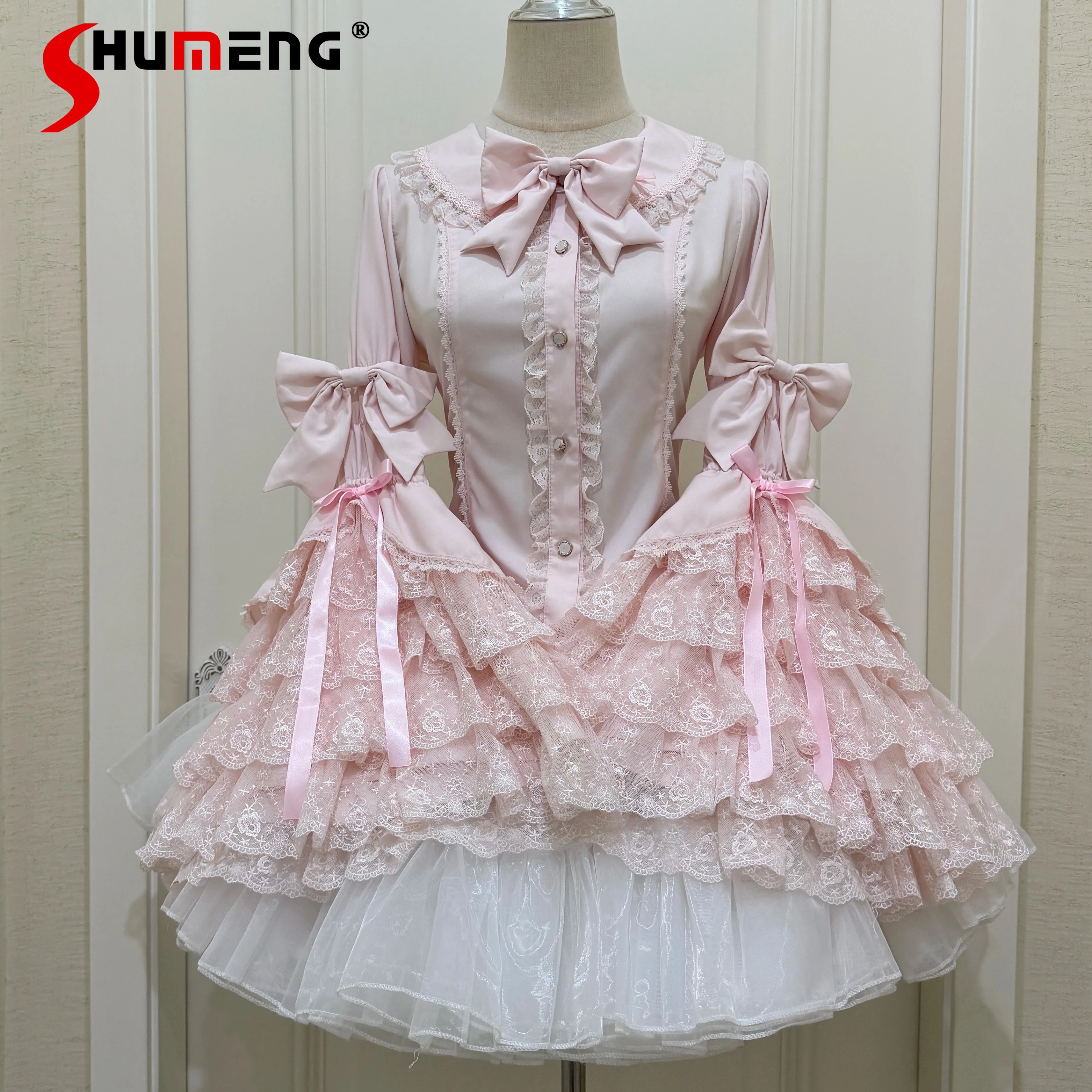 

Original Sweet Lolita Pink Shirt Spring and Autumn New 2025 Women's Slim Fit French Elegant Ji Sleeve Blouse Top Camisas Mujer