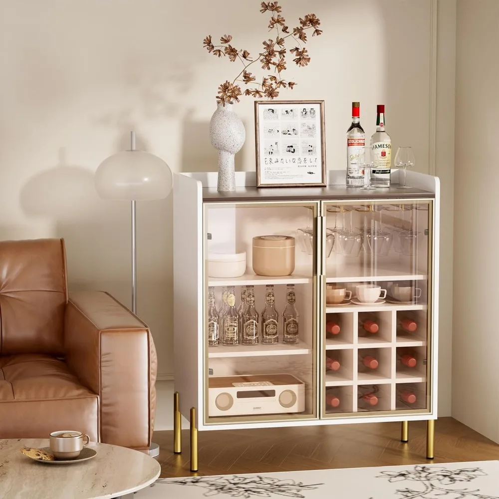خزانة بار القهوة مع باب زجاجي بإطار من الألومنيوم، وبار النبيذ الأبيض وخزانة الخمور، وخزانة بوفيه جانبية بيضاء حديثة #5