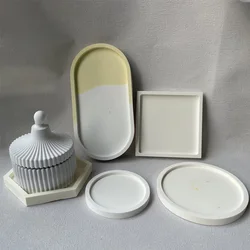Concrete Round Tray Silicone Molds, Oval Coaster, Crystal Resin Pallet Molds for Concrete Ashtray, Candle Jar, Plaster Dish Mold