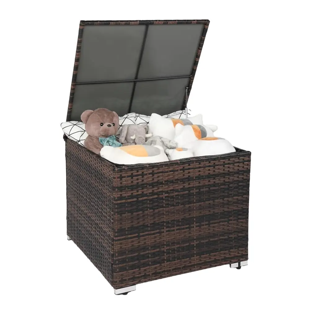 

88 Gallon Outdoor Rattan De Box W/Adjustable Feet, Patio Wicker Storage Box For Tools And Supplies Storage, Garden De Storage