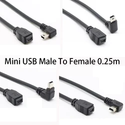 25CM 90 stopni w prawo i w lewo i w górę i w w dół pod kątem Mini kabel rozszerzenie męskie i żeńskie USB 2.0 5Pin Mini-usb dla odbiornik GPS