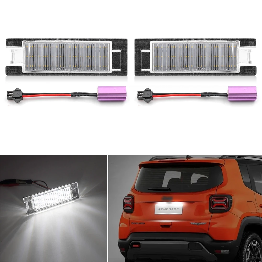 Icarlite 2Pcs Canbus LED License Plate Light for Jeep Renegade 2015-2021 White Car-Styling Number Lamp 12V OEM: 68247166AA