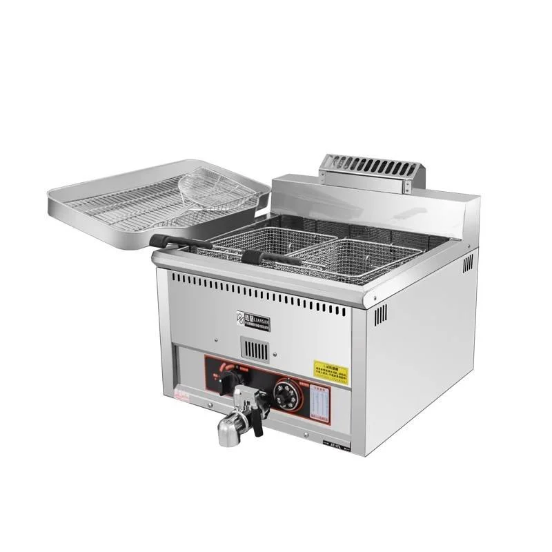 

Commercial Upright Desktop Dual Gas Fryer Auto Temperature Control For Chicken Steak Fries Donuts Food Stall Large Capacity