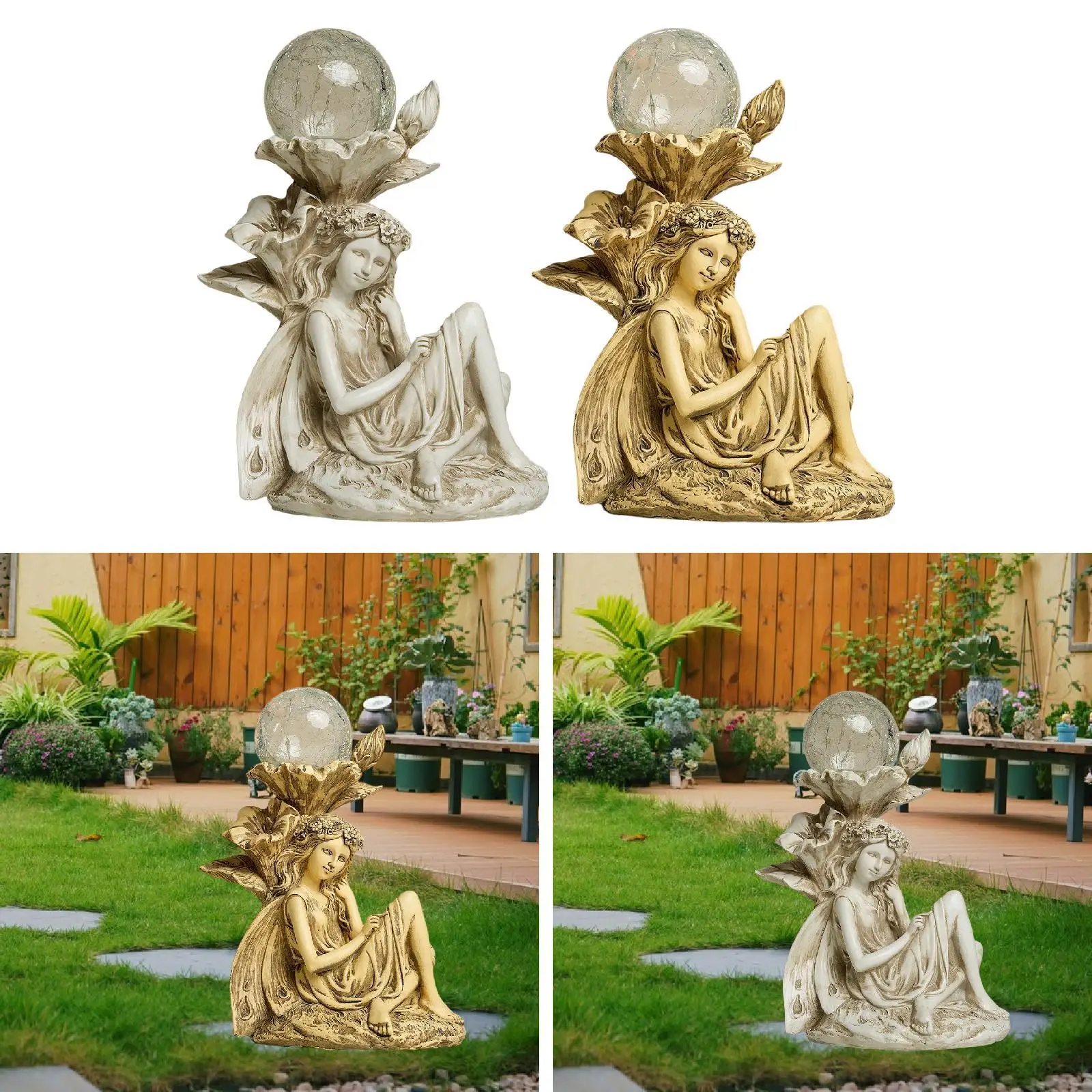 Fairy Statue Solar Powered Figurine Lamp for Lawn Landscape Poolside Areas