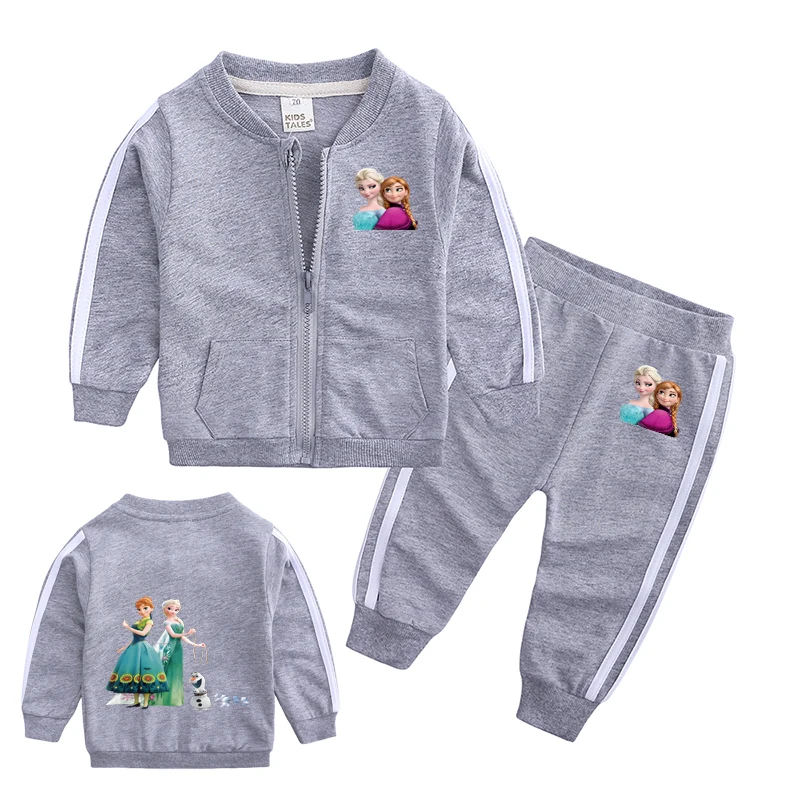 

Disney Frozen Elsa Princess Girl's Spring Tracksuit Long Sleeve Fashion Cartoon Printed Two-piece Suit Sweatshirt And Sports Set
