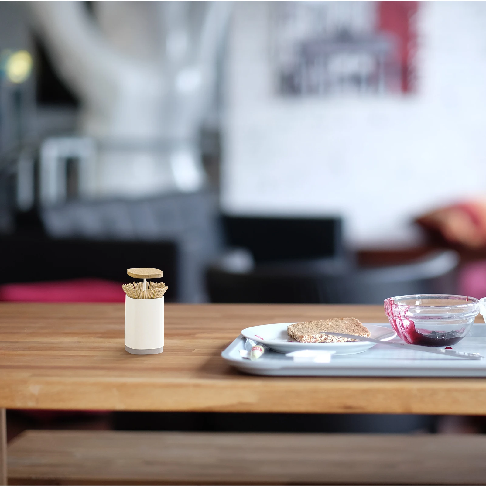 

Toothpick Box Automatic Push Type Bamboo Holder Large Capacity 4 Compartments Storage Dispenser Floss Box Home Use Housewarming