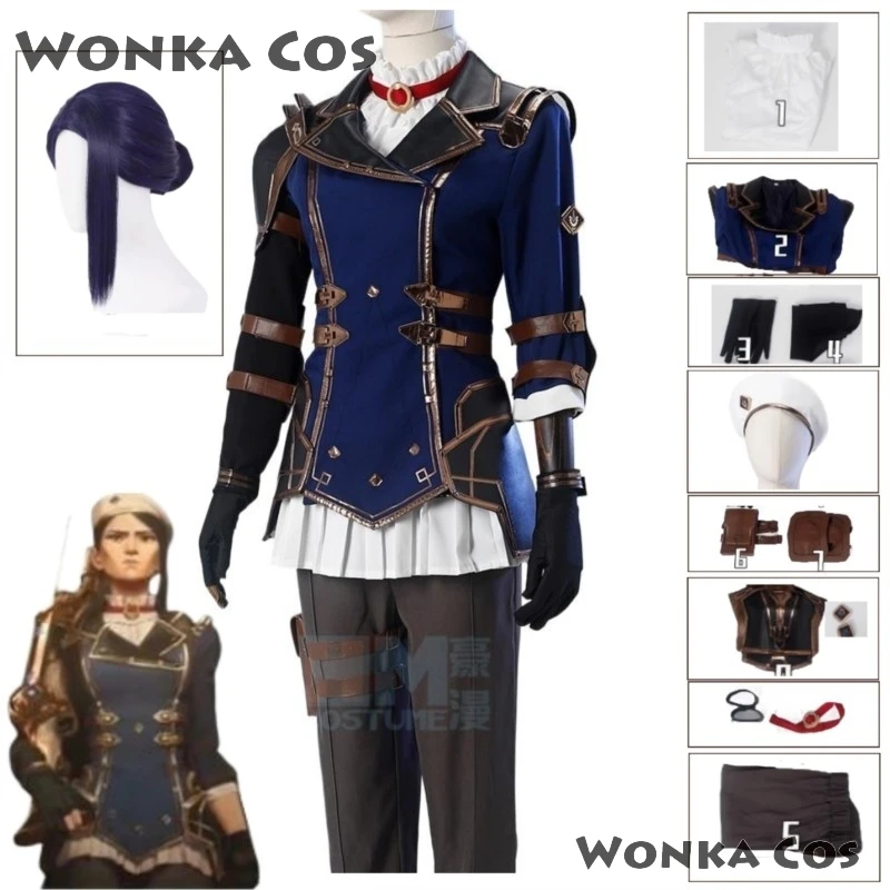 Customized Cosplay Game Caitlyn Kiramman Cosplay Costume Wig Policer Woman Uniform Pants Jacket Halloween Christmas Con Clothes