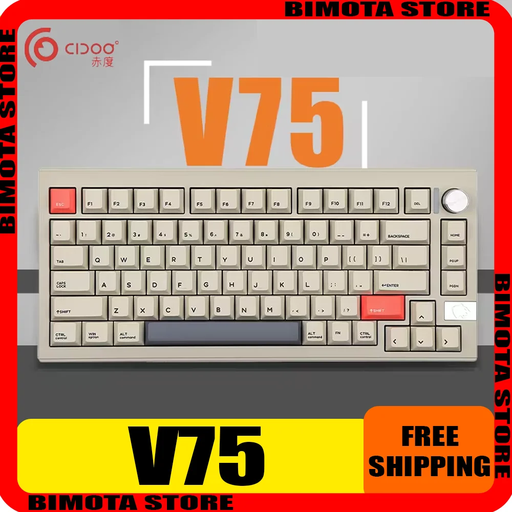 Cidoo V75 Mechanical Keyboard Three Mode Bluetooth Wireless Gasket  Aluminium Alloy Hot Swap Customized Keyboard Gamer Man Gifts