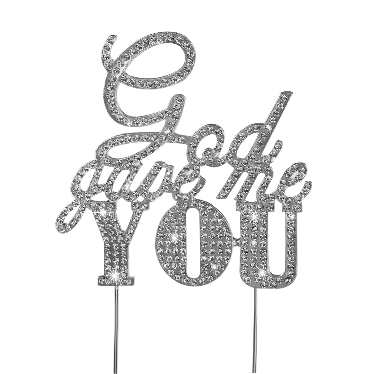 

Silver You Cake Topper Rhinestone Durable Alloy Birthday Wedding Anniversary Cake Decoration Banquet