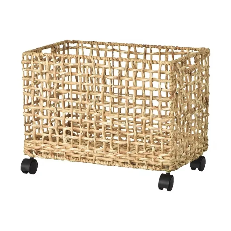

7 Natural Wicker Laundry Basket Wheeled Separate Storage Box Hand Weaving Basket Household