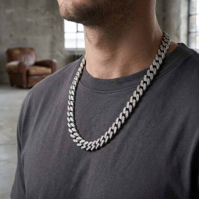KALEN Hip Hop Rhinestone Stainless Steel Necklace For Men Casual Luxury Cuban Chain Women‘s Biker Jewelry Valentine's Day Gift