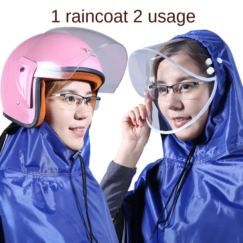 Electric Bicycles Motorcycles Rain Jackets Adult Riding Double-layer TransparentLarge Hood ThickFabric Motorcycle Rider Raincoat