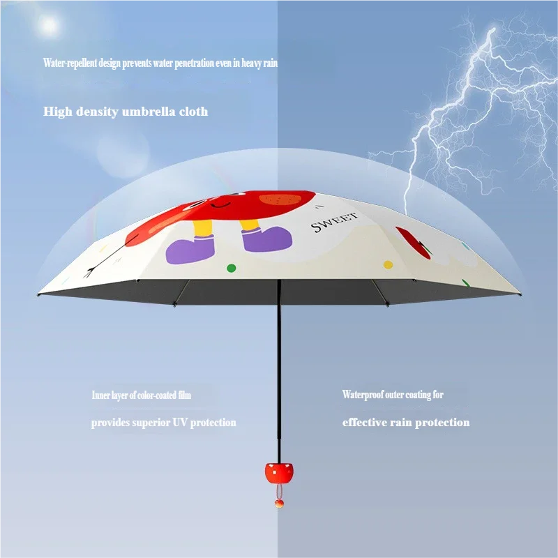 Cross-Border 5-Fold Apple Pocket Umbrella, Black Coating Portable Sunshade, UV Protection Capsule Umbrella, Anti-UV Sun Umbrella