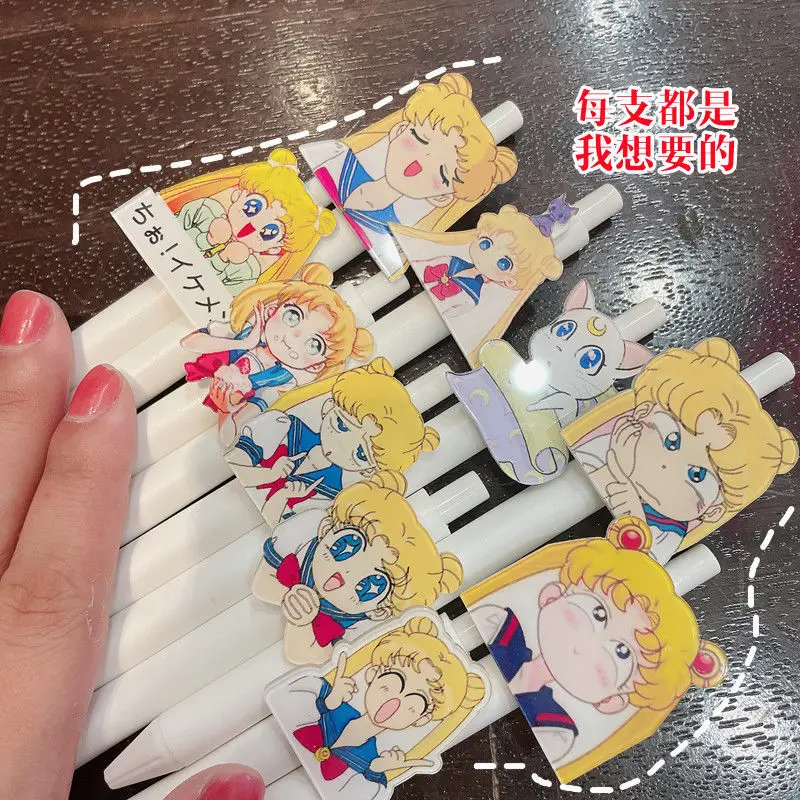 5pcs New Sailor Moon kawaii anime peripheral water ice moon cute learning stationery press pen carbon black pen gift wholesale