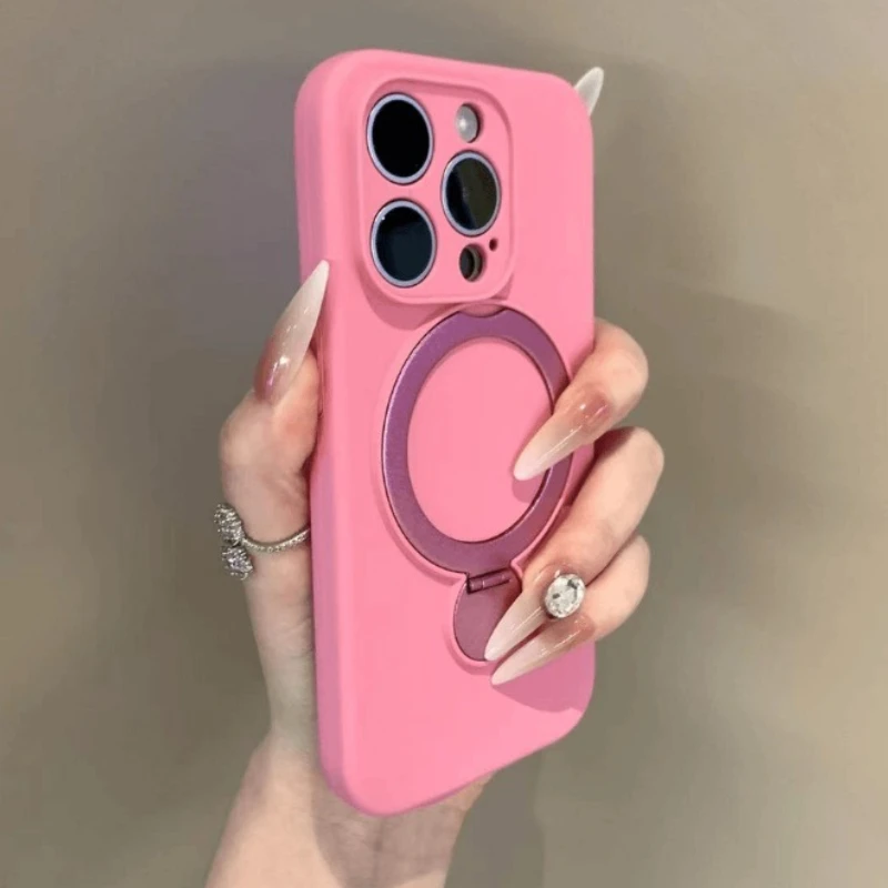 

For Magsafe 360°Rotate Liquid Silicone Magnetic Stand Case For iPhone 16 15 14 13 Pro Max Wireless Charge Invisible Holder Cover