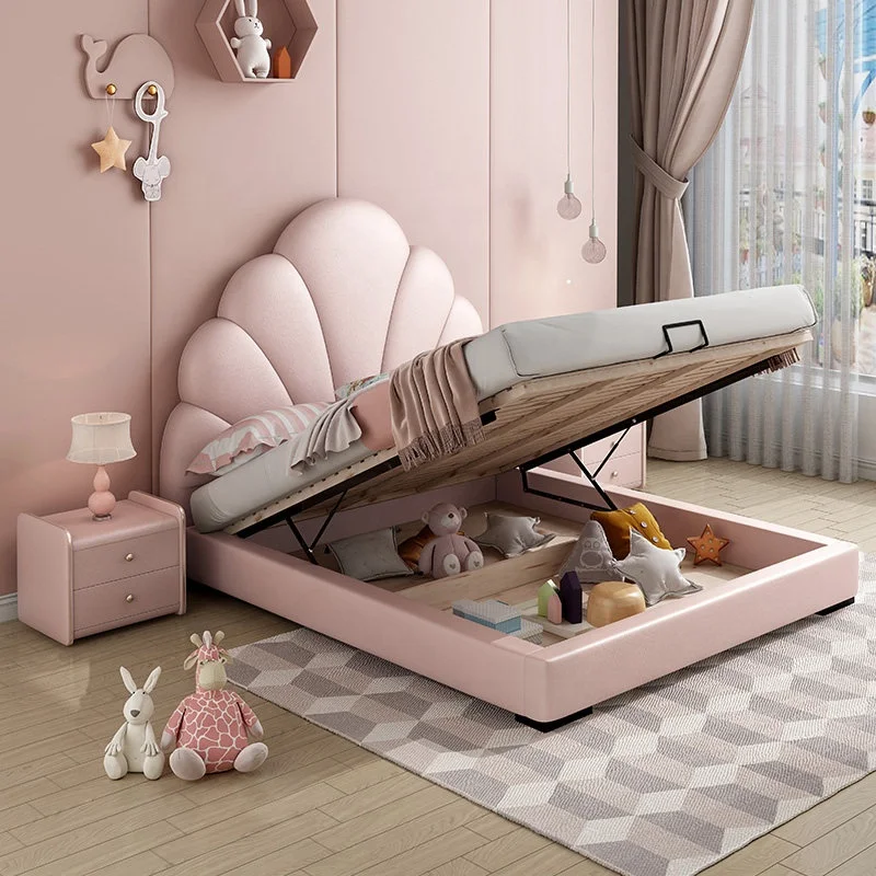House pink Bed with Storage Boxes Room king Size Frame Luxury Furniture with Manufacturer Price Kids Bed Double Girls for Sale view 2