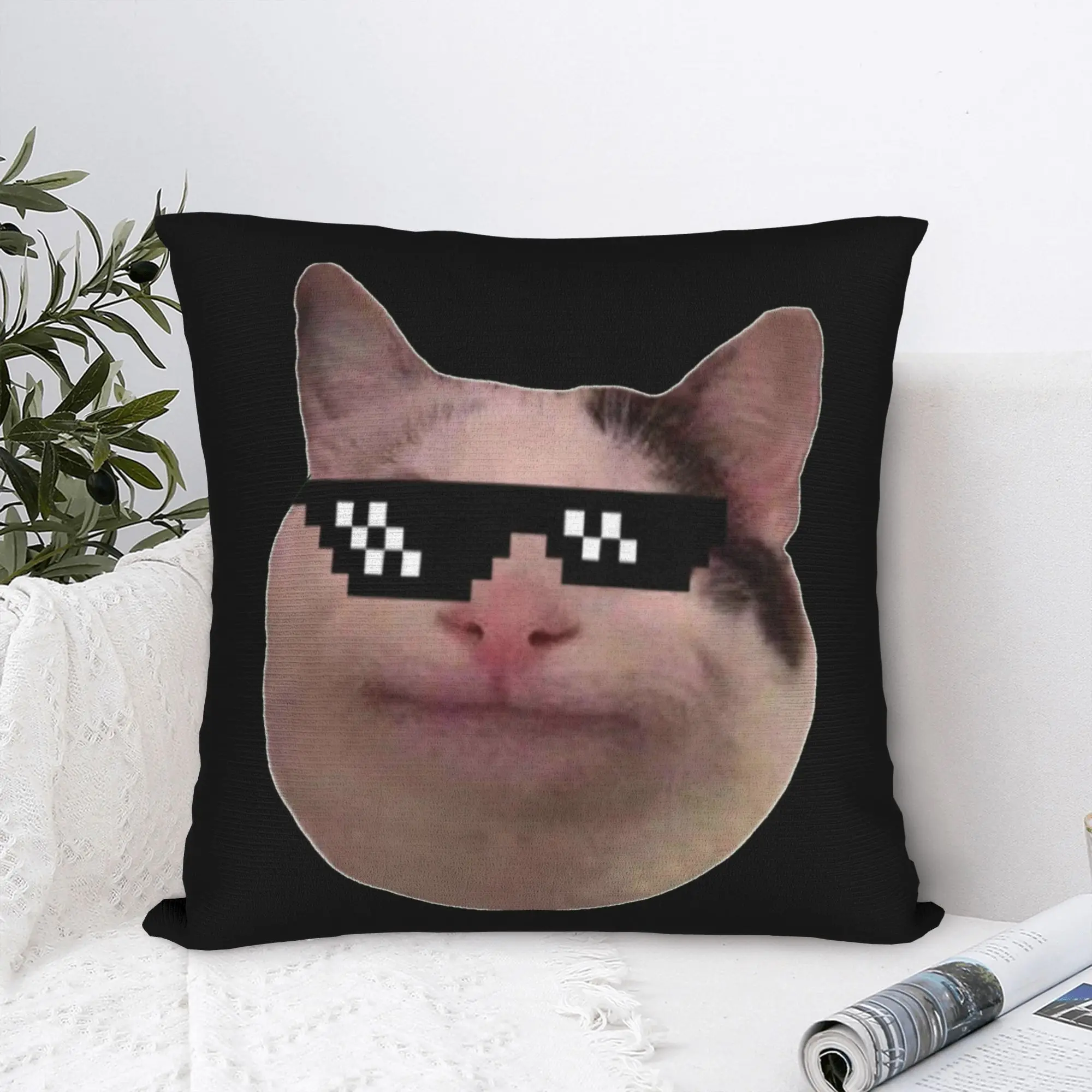 Soft Smiling Beluga Cat Meme Pillowcase Polyester Cushion Cover Decor Funny Kitten Pillow Case Cover Living Room Zipper
