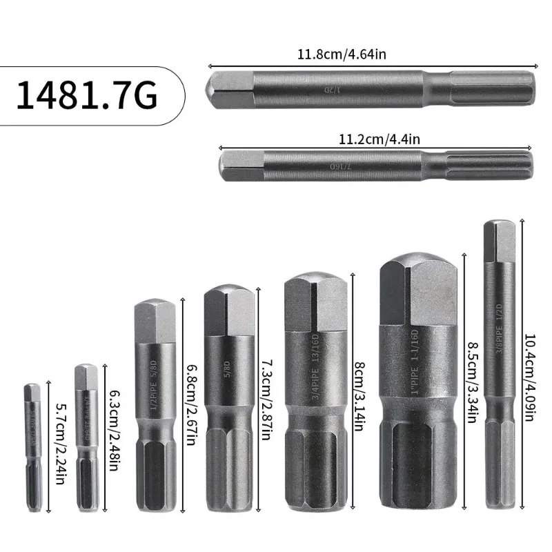 9-piece set of water pipe broken wire extractor, dock pipe elbow aging broken end extractor, various specifications
