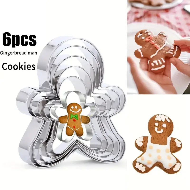 6-teiliges Weihnachts-Schneemann-Ausstecher-Set – Edelstahl-Lebkuchen-Keksform zum Backen von DIY-Feiertagsgebäck-Backwerkzeugen