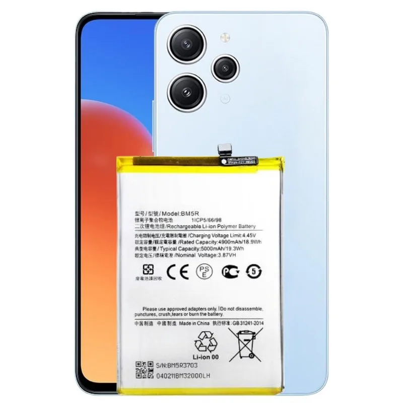 3.87V 5000mAh BM5R Battery for Xiaomi Redmi 12 5G Phone Replacement Battery Brand-New High Quality