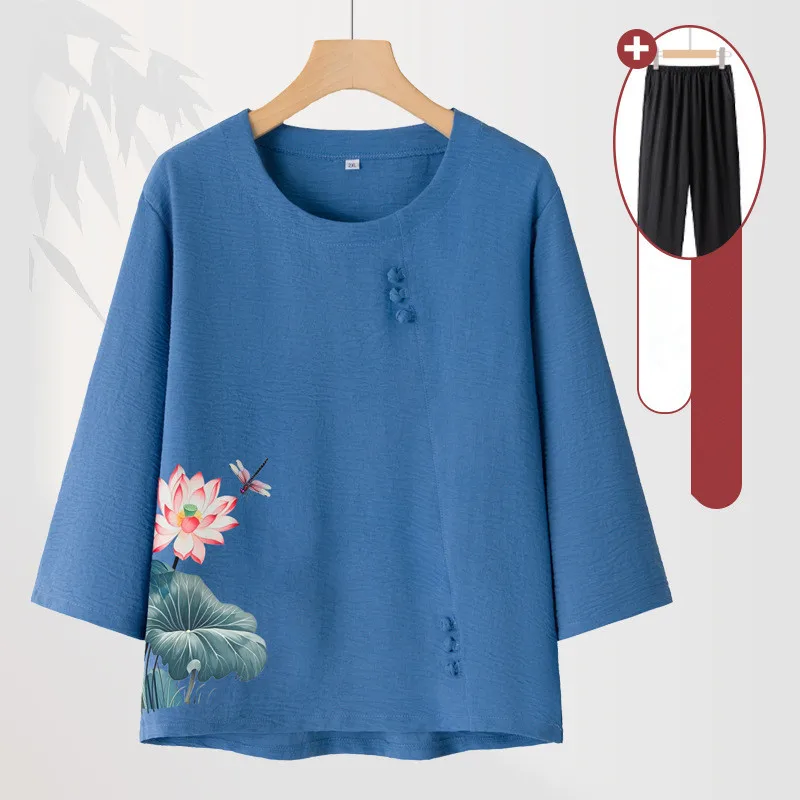 

XL-4XL Grandma Clothing New Knit Cotton Middle Aged Mother Two Pieces Set Comfort Women's Pajamas Outside Wear Sleepwear Outfit